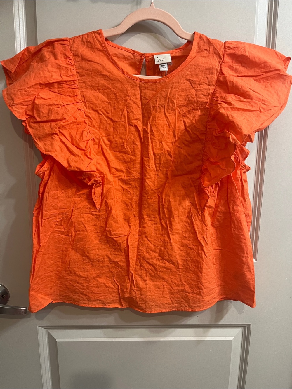 a new day Bright Coral Ruffle Sleeve Blouse